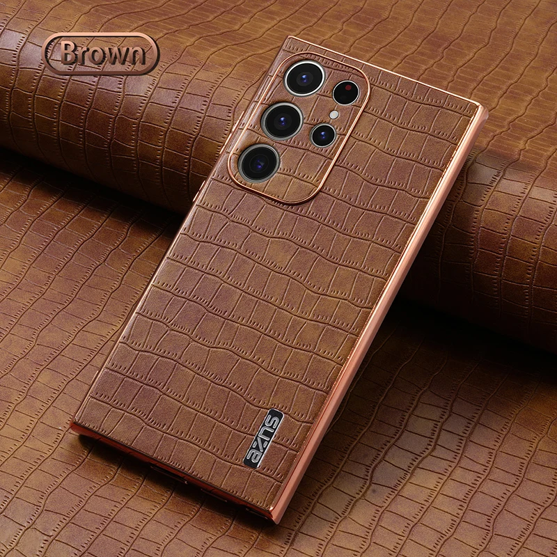Für Samsung Galaxy S25 S24 S23 S22 Ultra Plus Fall 3D Krokodil Textur PU Leder Überzug Stoßstange Volle Kamera Soft Cover Shell