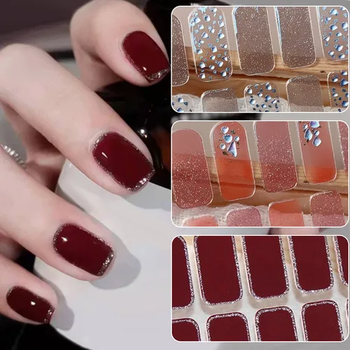 14 puntas de pegatinas de Gel para uñas, pegatinas de cobertura completa para hornear libre, parches de Gel para uñas, tiras de esmalte, parche de manicura para hacer Arte de uñas DIY