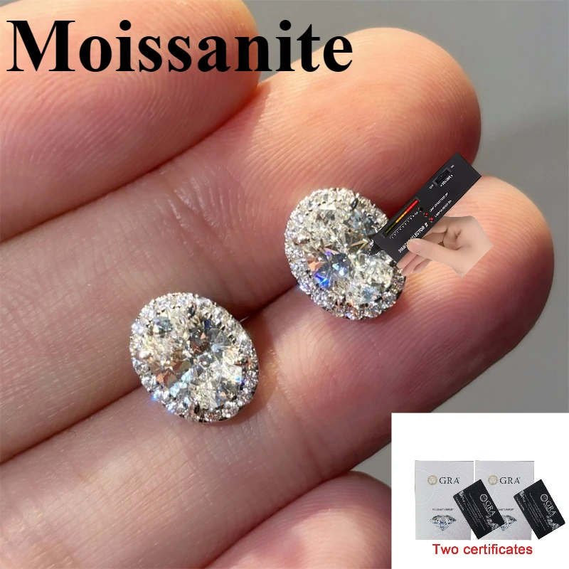 

MOIISANITE DIAMOND stud earring with GRA halo stud earring with 2 GRA oval halo stud earring for women wedding