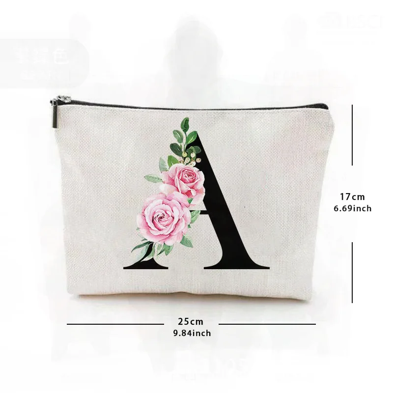 Double-Sided Printed Linen Cosmetic Bag Women's Multifunctional Zipper Storage Makeup Pouch Urban Minimalism Alphabet Design