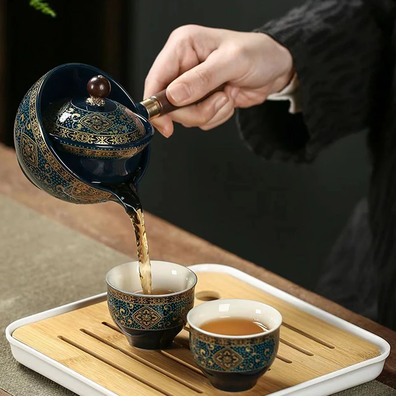 Фарфоровый китайский чайный набор Gongfu, портативный чайный набор с вращением на 360 градусов, чайница и инфузор, портативный Подарочный пакет все