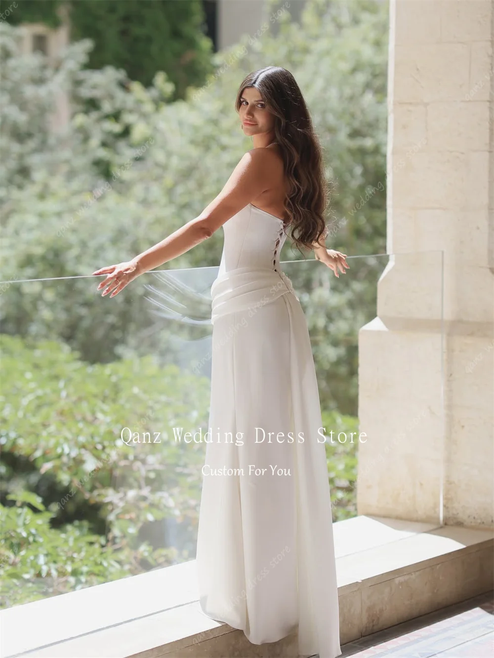 Qanz Minimalism Satin Wedding Dresses Mermaid Sweetheart Backless Vestido De Novias Civil Women Robe De Mariée Customized
