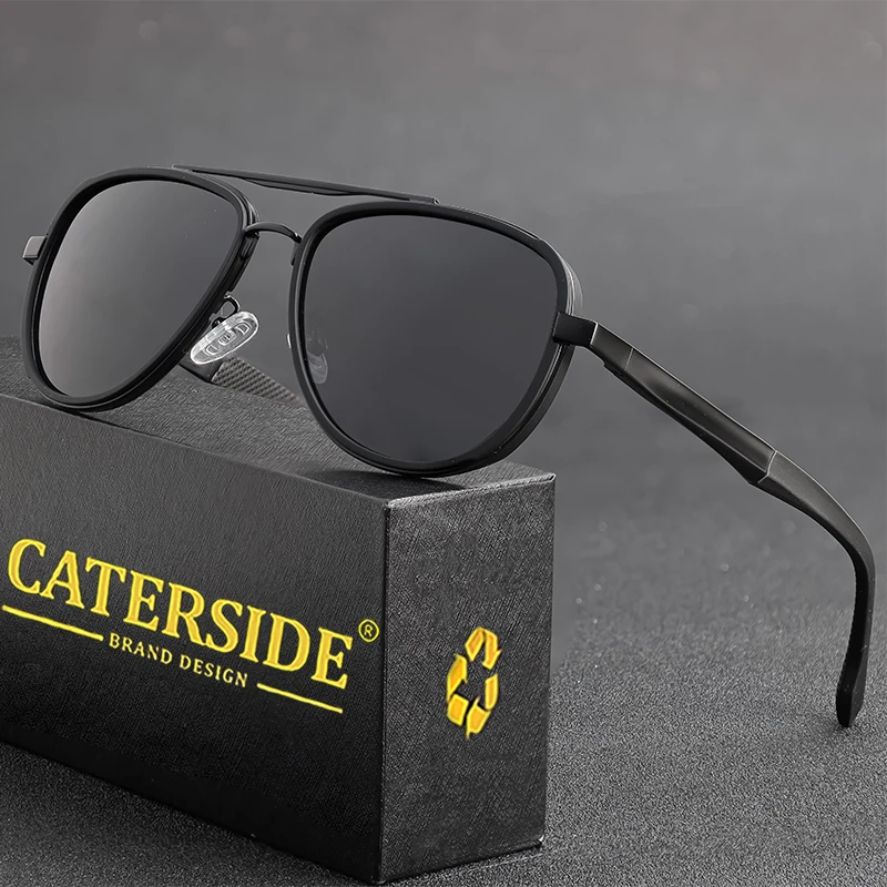 CATERSIDE Retro Polarisierte Piloten-Sonnenbrille für Herren, Metallrahmen, Federscharnier, Markendesigner-Sonnenbrille für Damen, zum Fahren, Angeln – Detail 2