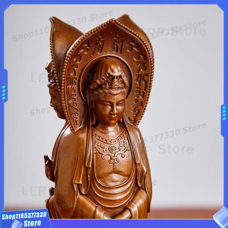 Three Sided Copper Guanyin Bodhisattva Statue Nanhai Buddhist Ornament for Living Room Table Decor Housewarming Gift