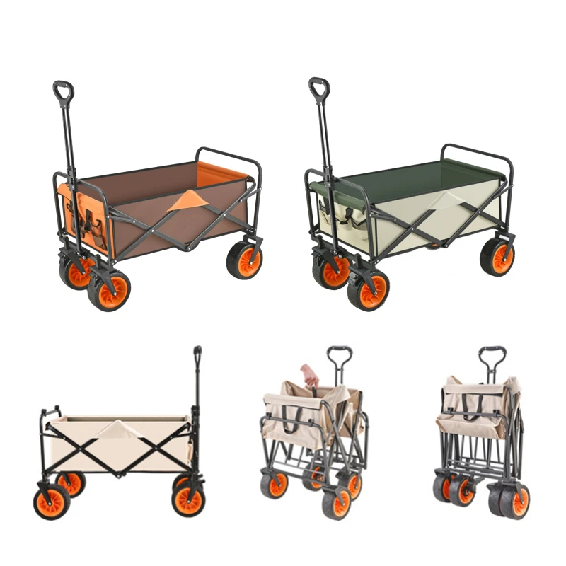 

5 / 8 inch Customized Logo Foldable Beach Trolley Camping Metal Garden Portable Folding Camping Metal Outdoor Wagon Trolley