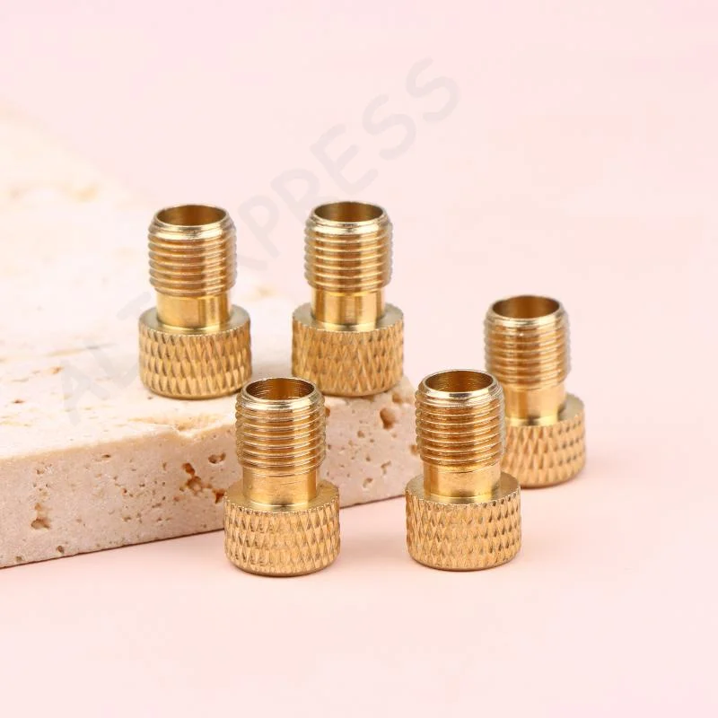 New5Pcs Bike Presta To Schrader Valve Adapter Copper F/V To A/V Bike Tire Converter French Valve Adapter Tire Pump Connectors