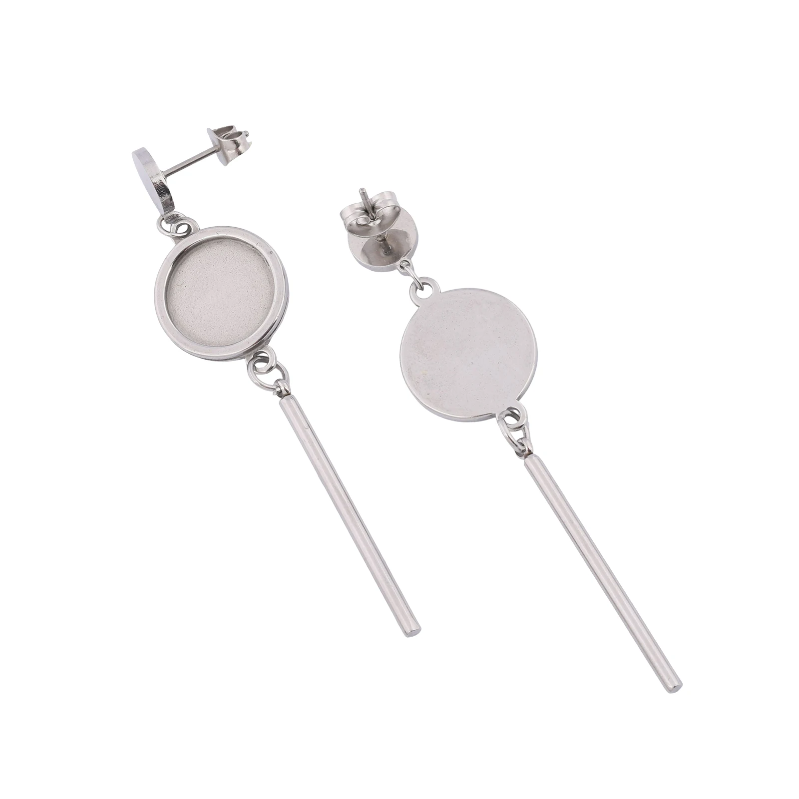 6pcs Stainless Steel Fit 12mm Cabochon Earring Setting Blanks With dangle bar Diy Post Earrings Bezel Studs Findings image 4
