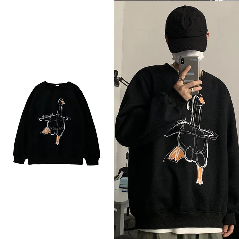 

Oversized Men O-neck Hooded Fashion Duck Cartoon Prited Harajuku Gengar Hooded Hip Hop Streetwear Casual Outwear Male Pullovers