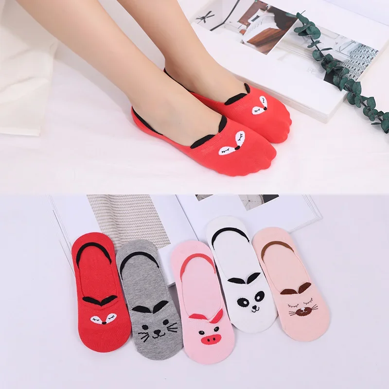 

10 Piece=5 Pairs/Lot Cute Funny Spring Cat Dog Rabbit Panda Women Socks Set Children Harajuku Animal Cut Invisible Sock Happy