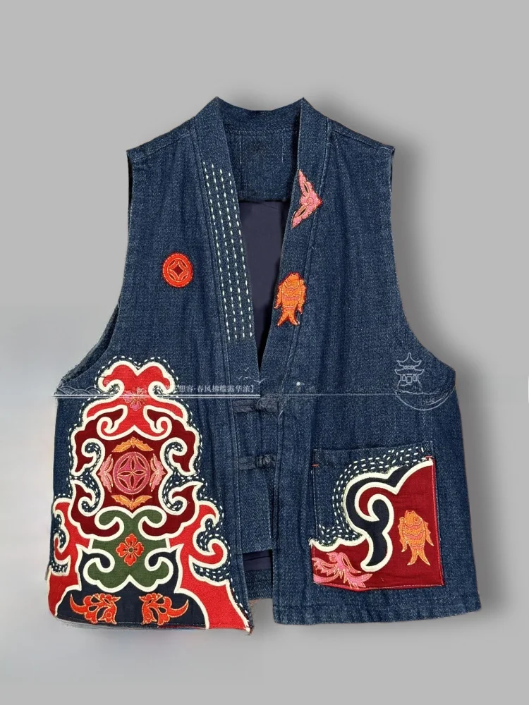 

Женский летний топ из денима со вставками и вышивкой, средней плотности, с V-образным вырезом, для повседневной носки