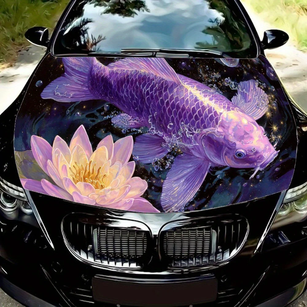 

Artistic Purple Koi and Pink Lotus Car Engine Hood Sticker, Auto Art Decal, Car Exterior Personalized Decoration, Gift for Car L