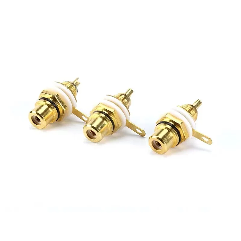 2PCS/Lot Pure copper Gold-plated Lotus Female Base AV Audio Plug RCA Lotus Female Socket Audio Amplifier Coaxia Socket Red/Black