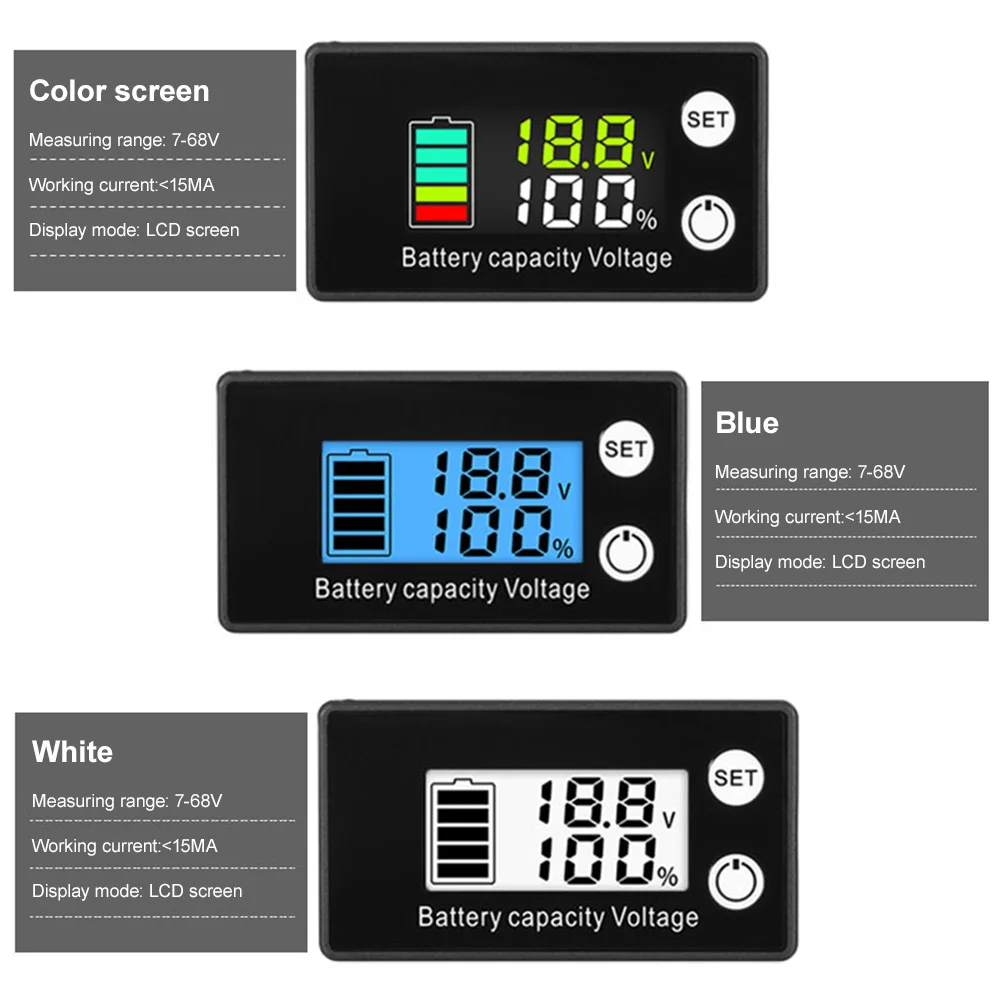 Indikator Kapasitas Baterai DC 7V-68V Asam Timbal Lithium LiFePO4 Mobil Motor Voltmeter Pengukur Tegangan 12V 24V 36V 48V 60V 6133B