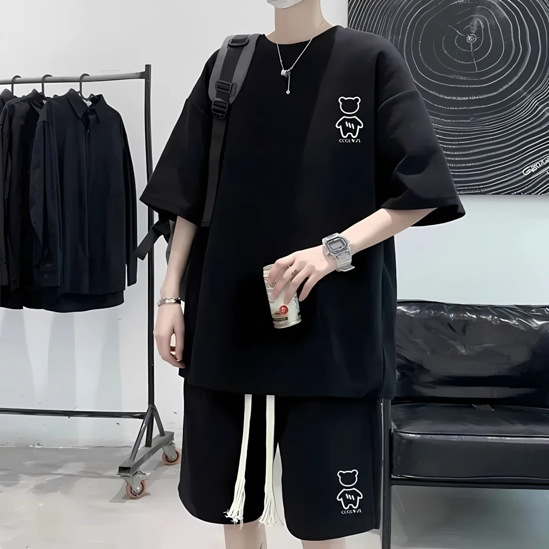 

2025 summer new men's breathable casual T-shirt shorts set men's street fashion short sleeved shorts two-piece set