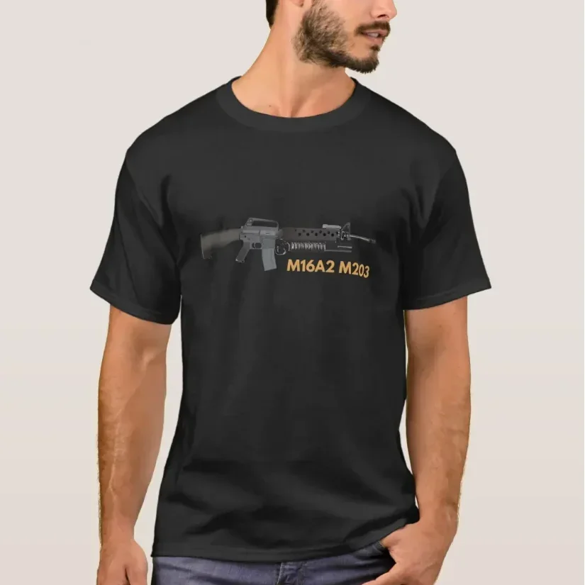 M16A2 Rifle with M203 Grenade Launcher T-Shirt 100% Cotton O-Neck Summer Short Sleeve Casual Mens T-shirt Size S-3XL