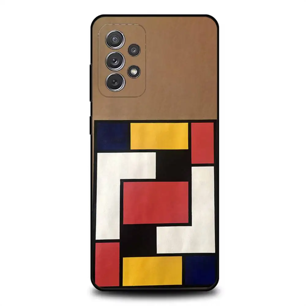 حافظة هاتف تجريدية P-Piet Mondrian لهاتف سامسونج S 25,24,23,22,30,21,10,9,Ultra,Plus,Lite,FE,4,5G حافظة ناعمة سوداء
