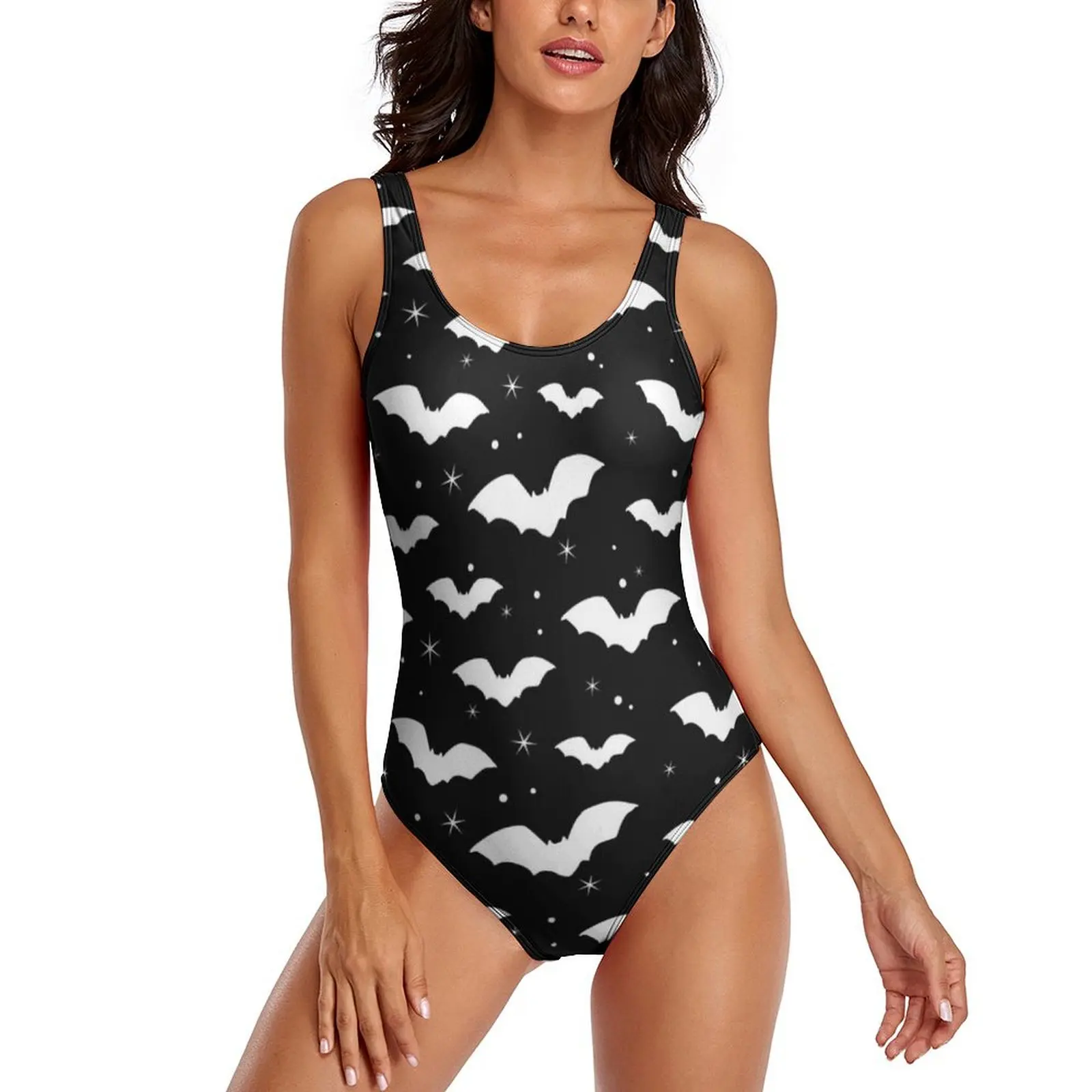 Bats Silhouettes Swimsuit Sexy Night Sky One-Piece Swimwear Push Up Bodysuit Fashion Holiday Surf Beach Outfits