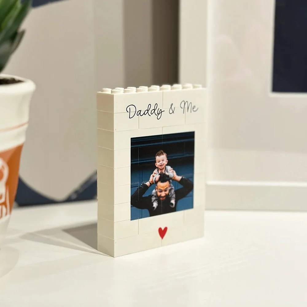 Personalised Daddy & Me Building Block Photo Gift, Custom Brick Style Photo Frame for Dad or Him, Birthday, Christmas Keepsake