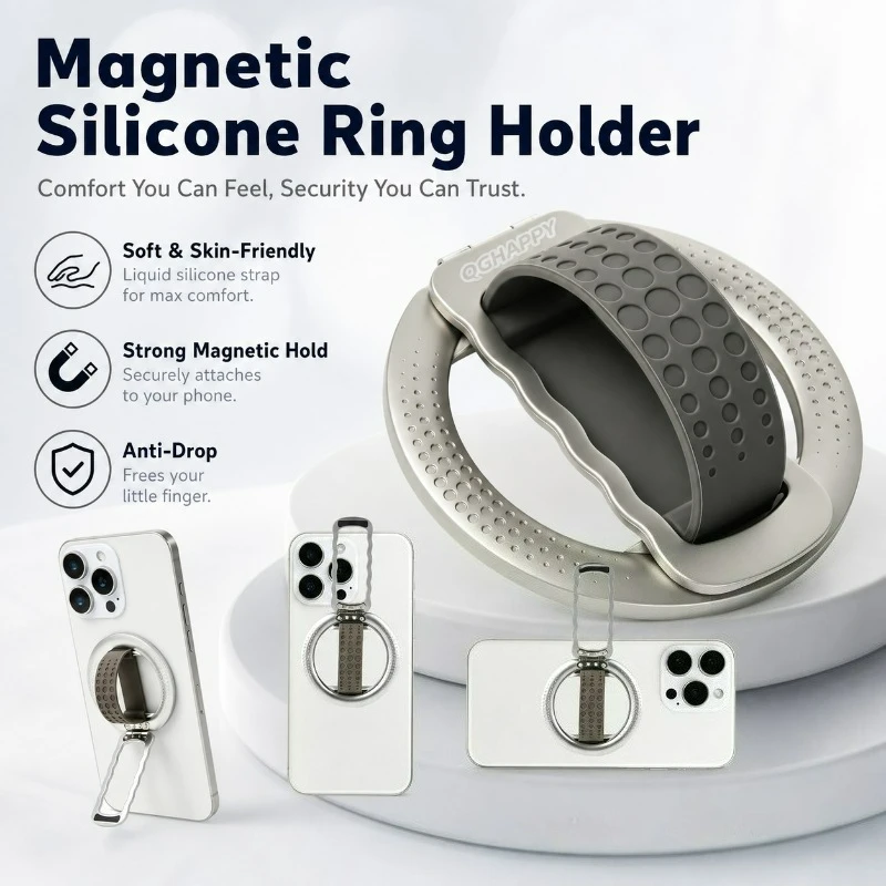 2026 Magnetic Finger Ring Phone Holder Magsafe Silicone Strap Portable Stand for IPhone 17 16 15 Pro Max Plus Samsung Xiaomi
