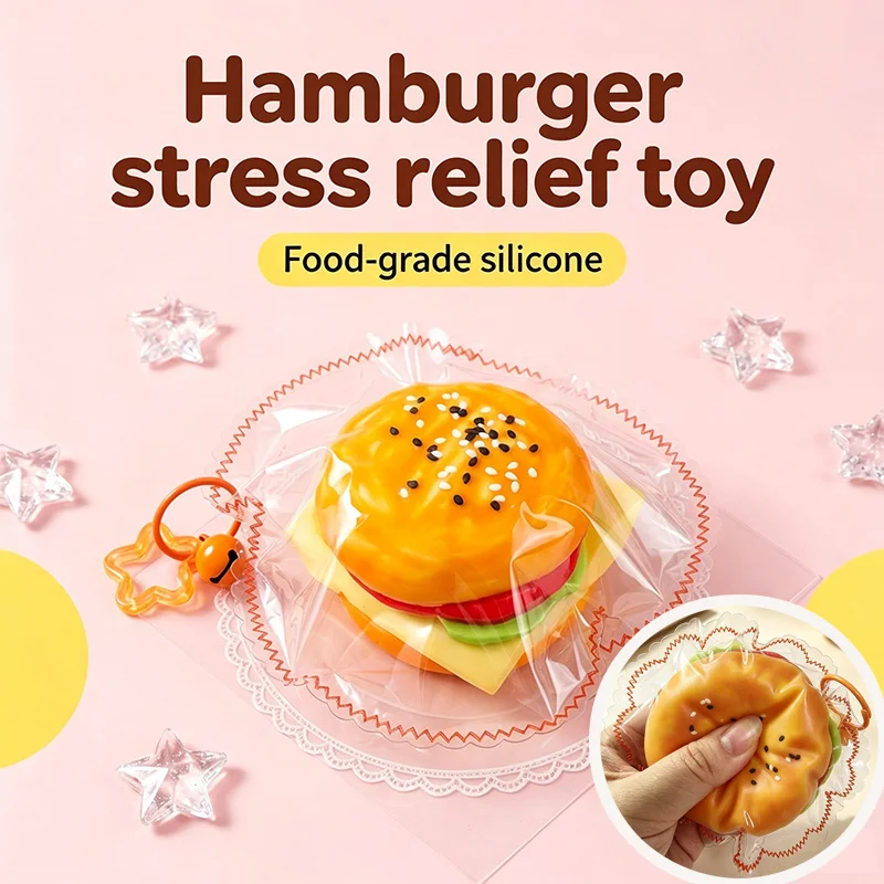 Hamburger Fidget Stress Relief Toy Slow Rebound Simulated Food Cheeseburger Stress Ball Soft Squeezes Toys for Adult Xmas Gifts