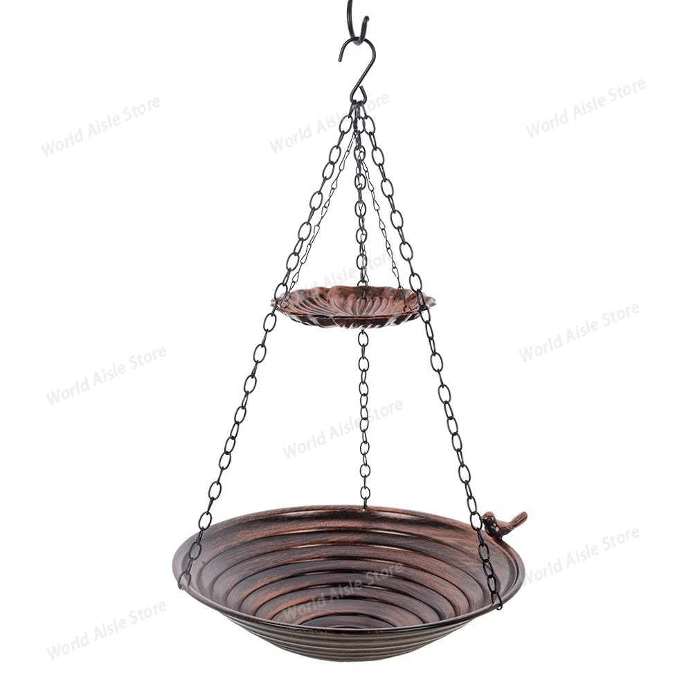 Hanging Bird Feeder 2 Layer with Drainage, Water Dispenser Feeder, Decorative Garden Bird Bath Tray for Patio