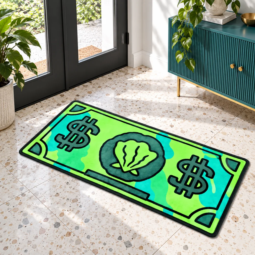 Neon Dollar Sign Money Shaped Area Rug Soft Flannel Non Slip Floor Mat For Game Room Bedroom Office Home Decor Novelty Gift