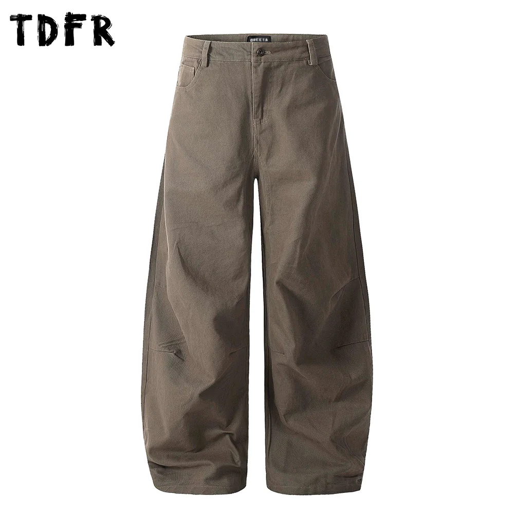 Pleated Solid Color Cargo Pants Mens Retro Streetwear Loose Wide Leg Loose Trousers Men Scimitar Pants
