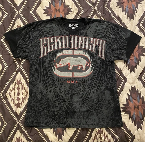Imagen 1 del producto Camiseta Harajuku ECKO Retro gris texturizada con estampado de alas grandes, Camiseta de algodón estilo Grunge, estilo gótico de verano, mangas cortas de la vieja escuela