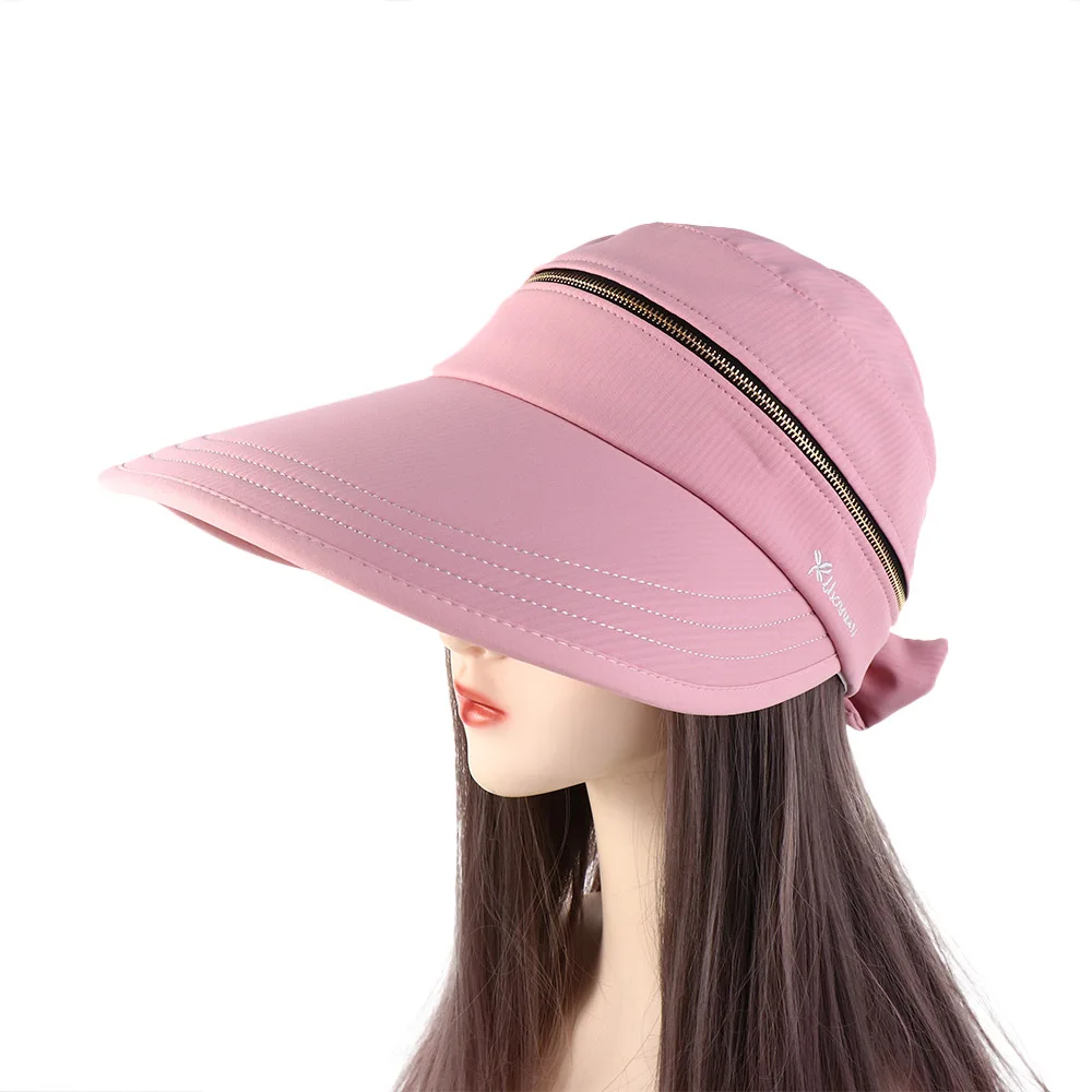 

Foldable Visor Hat Cycilng Bowknot Ladies Solid Color Empty Top Fisherman Hat Removable Sun Hat Bucket Hat Women Cap