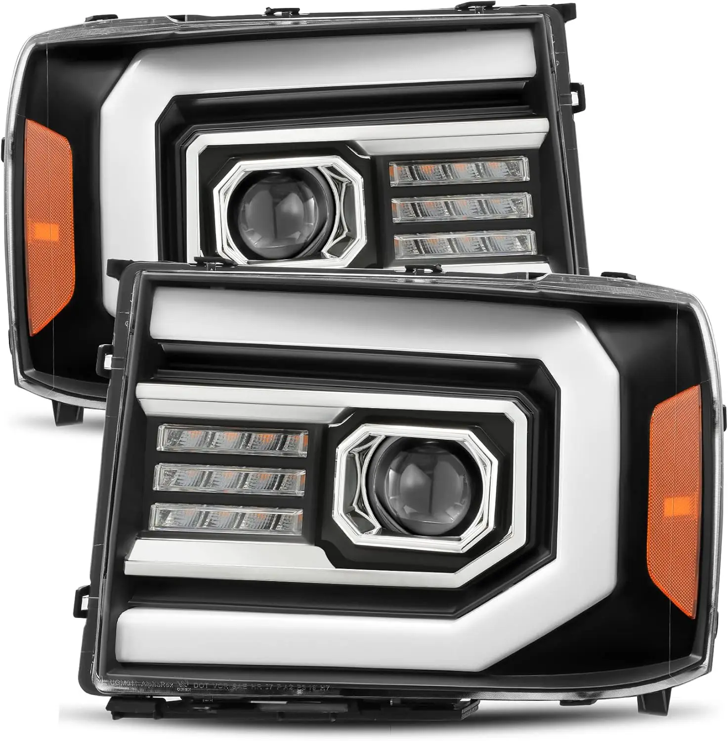 LED Tube Dual Projector Headlights with Switchback DRL, Sequential Signal, and Activation Light for 07-13 GMC Sierra 1500, 07-14