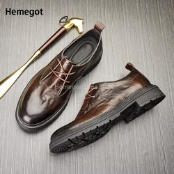 Low Top Round Toe Leather Shoes Men's Leather Soft Leather Soft Sole Casual Shoes British Style Business Brand Men's Single Shoe