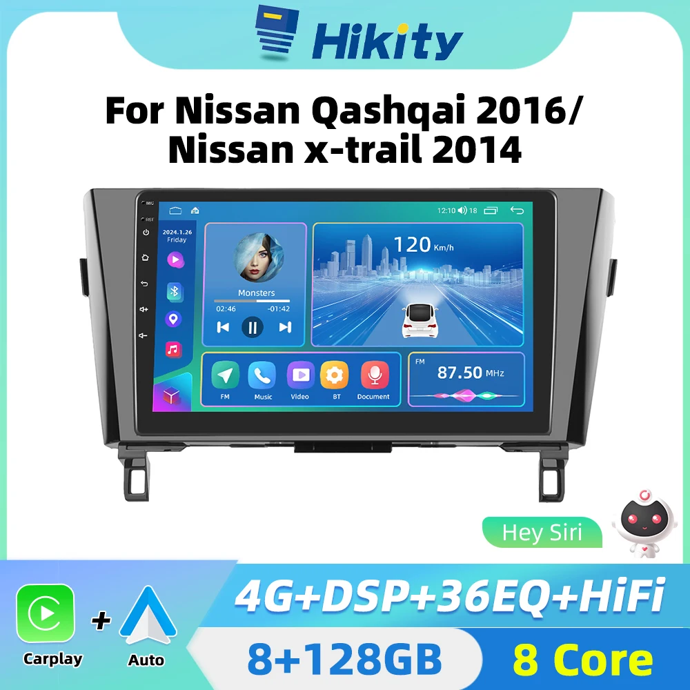 Hikity Android Car Radio Multimedia Player For Nissan Qashqai 2016 Nissan x-trail 2014 Carplay Android Auto GPS 2din autoradio