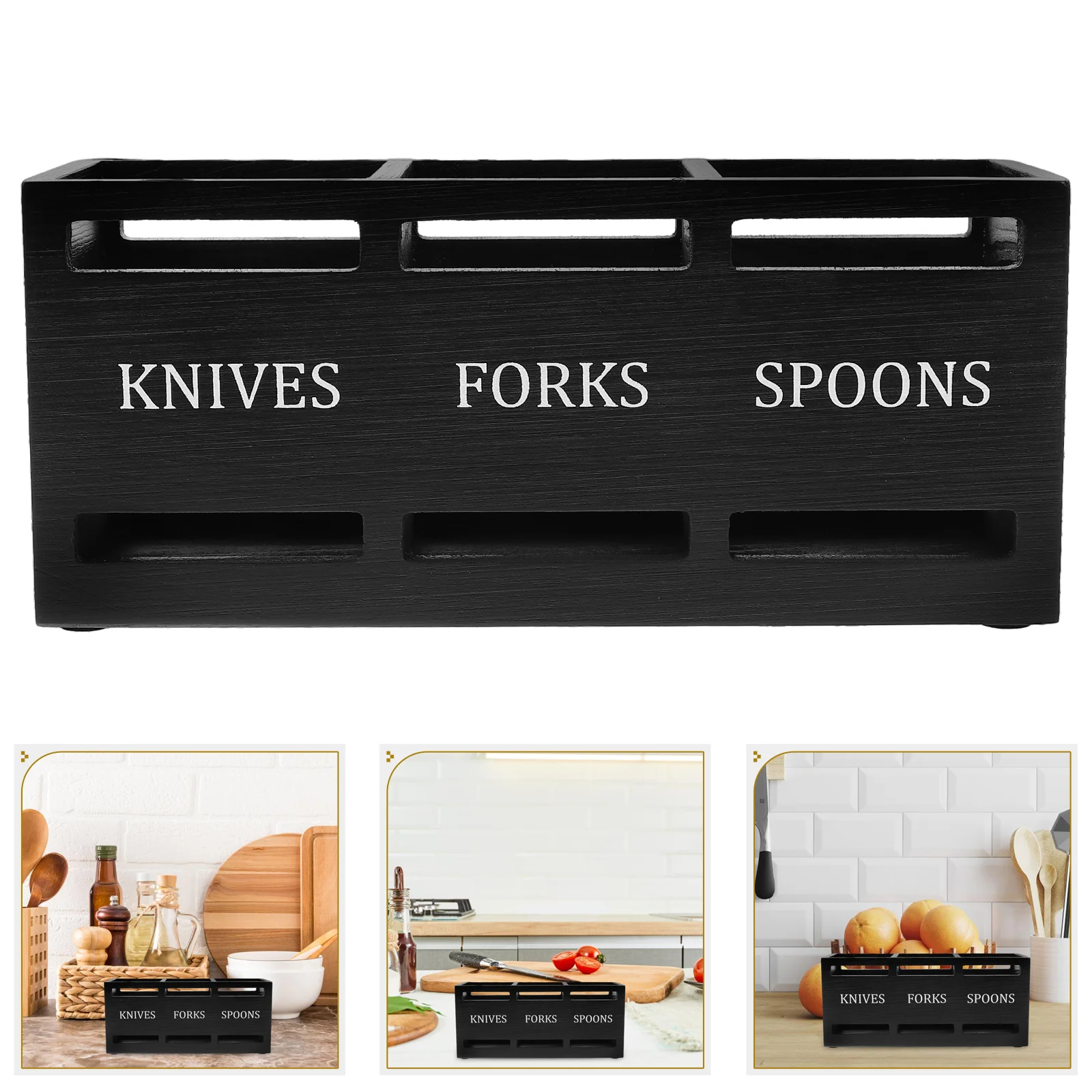 

Wooden Cutlery Storage Box Checker Multifunctional Countertop Organizer Kitchen