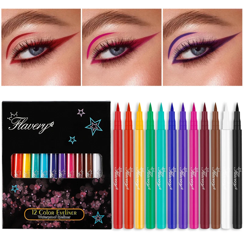 

12 Colors Matte Liquid Eyeliner Rainbow Colorful Neon Eyeliner Pencil Pigmented Waterproof Smudge Proof Makeup for Women