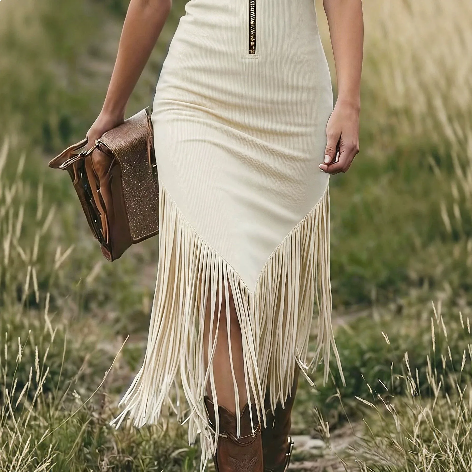 Retro Fringe Sleeveless Dress Dresses, Custom Color Fabric, Spring Summer