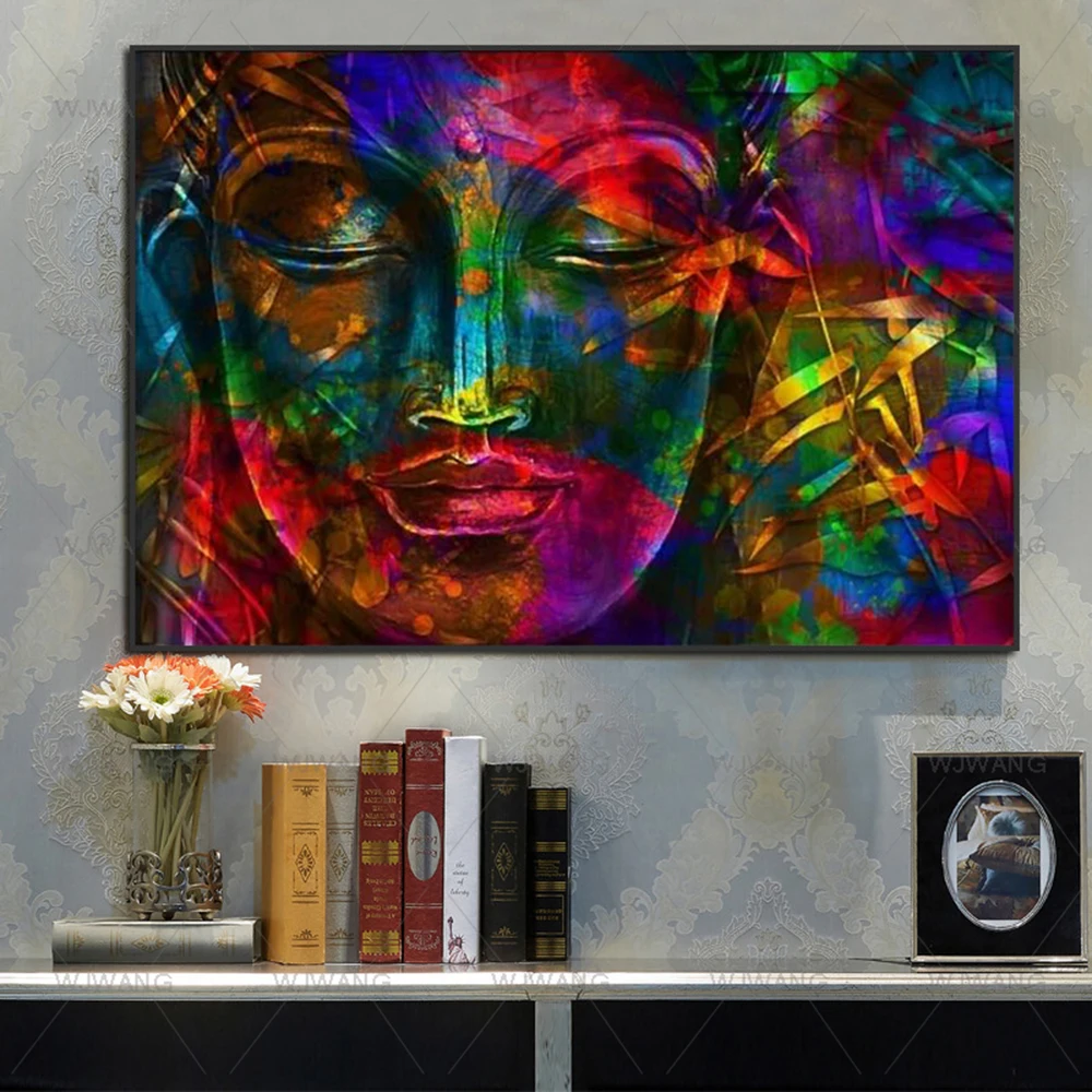 

Colorful Buddha Canvas Wall Art Posters and Prints Modern Buddhist Pictures Canvas Painting for Living Room Home Decoration