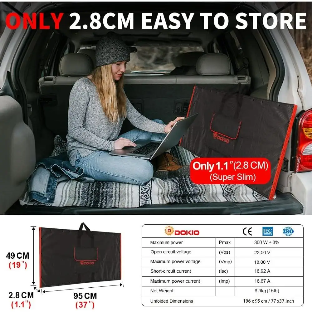300W 휴대용 태양 전지 패널 키트 접이식 충전기 18V 2개의 USB 출력 12V 배터리 발전소 캠핑 RV 비상