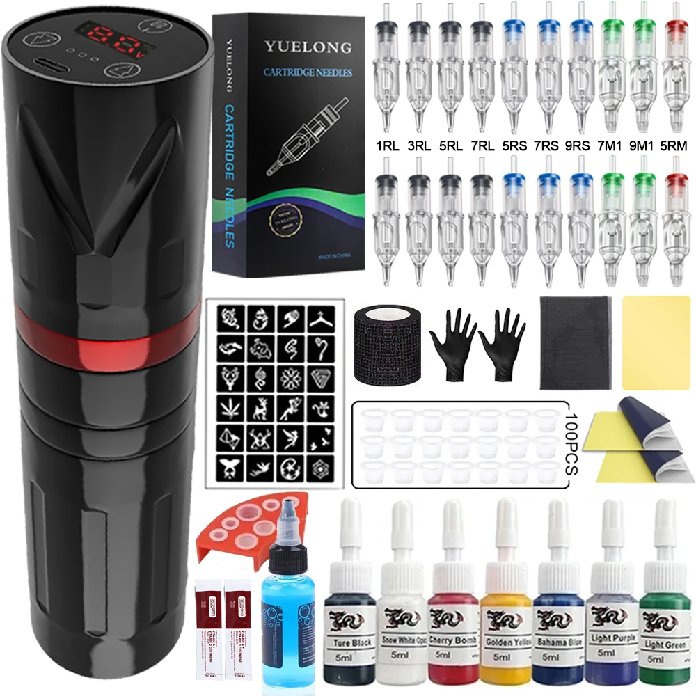 

Complete Wireless Tattoo Pen Kit Rotary Coreless Motor High Quality Tattoo Machines Set with Cartridges Needle Ink for Body Art