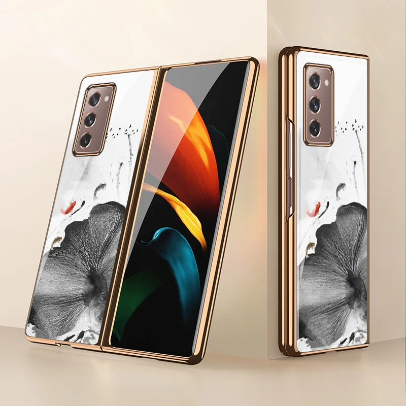 

Z Fold 4 Funda Case for Samsung Galaxy Z Fold 4 3 2 Z Flip 4 3 2 1 Ink Fish Lotus Tempered Glass Phone Case Cover Capa ZFlip4