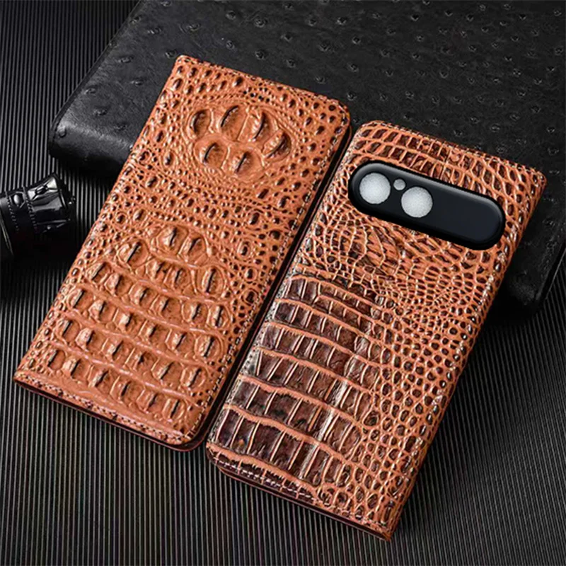 

Crocodile Claw Genuine Leather Flip Case For Sony Xperia 10 VII Phone Cover Card Cases Scratch Proof