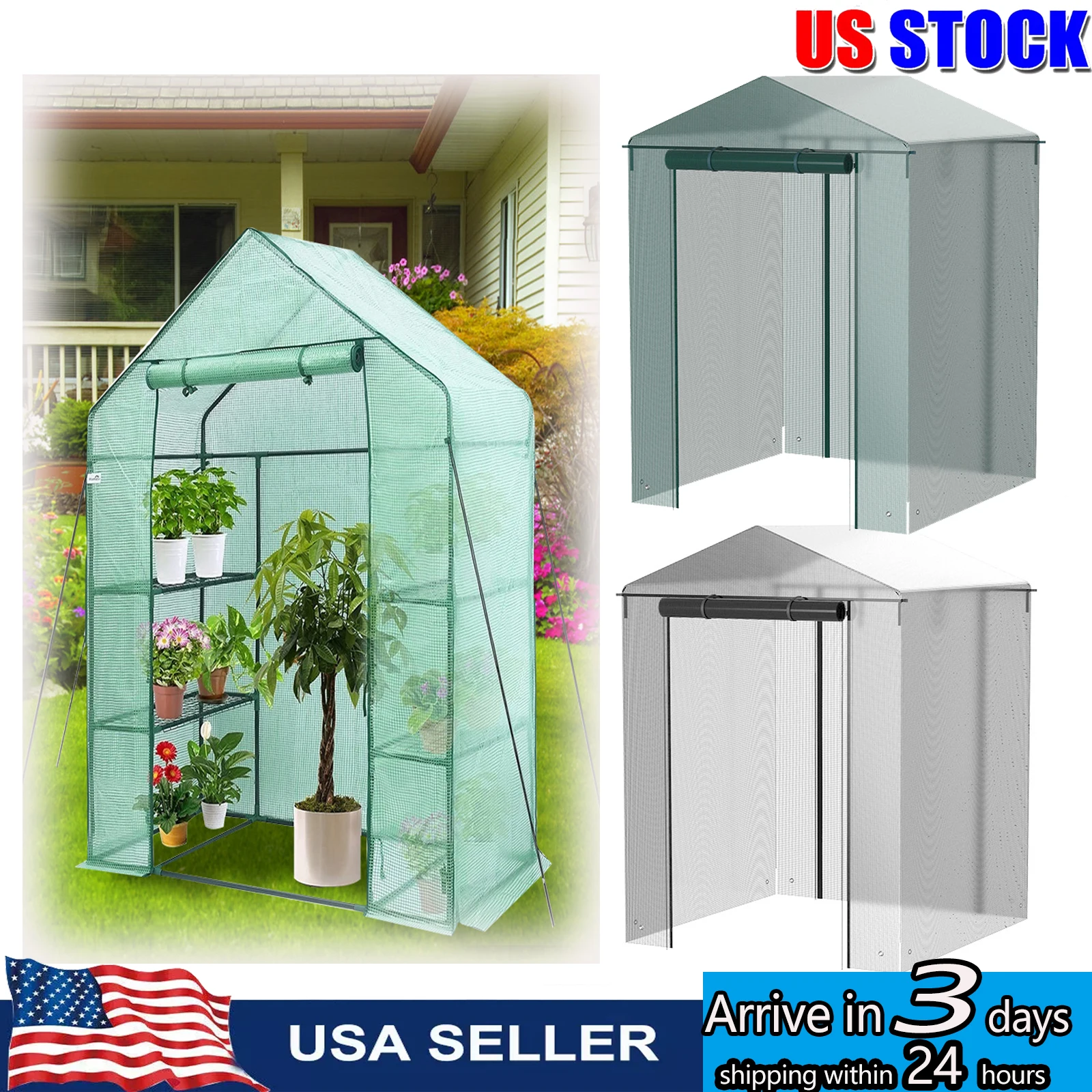 

Mini Greenhouse Outdoors Walk-in Greenhouse Cover with Roll-up Zipper Door Garden Plants Waterproof PE Protective Cover