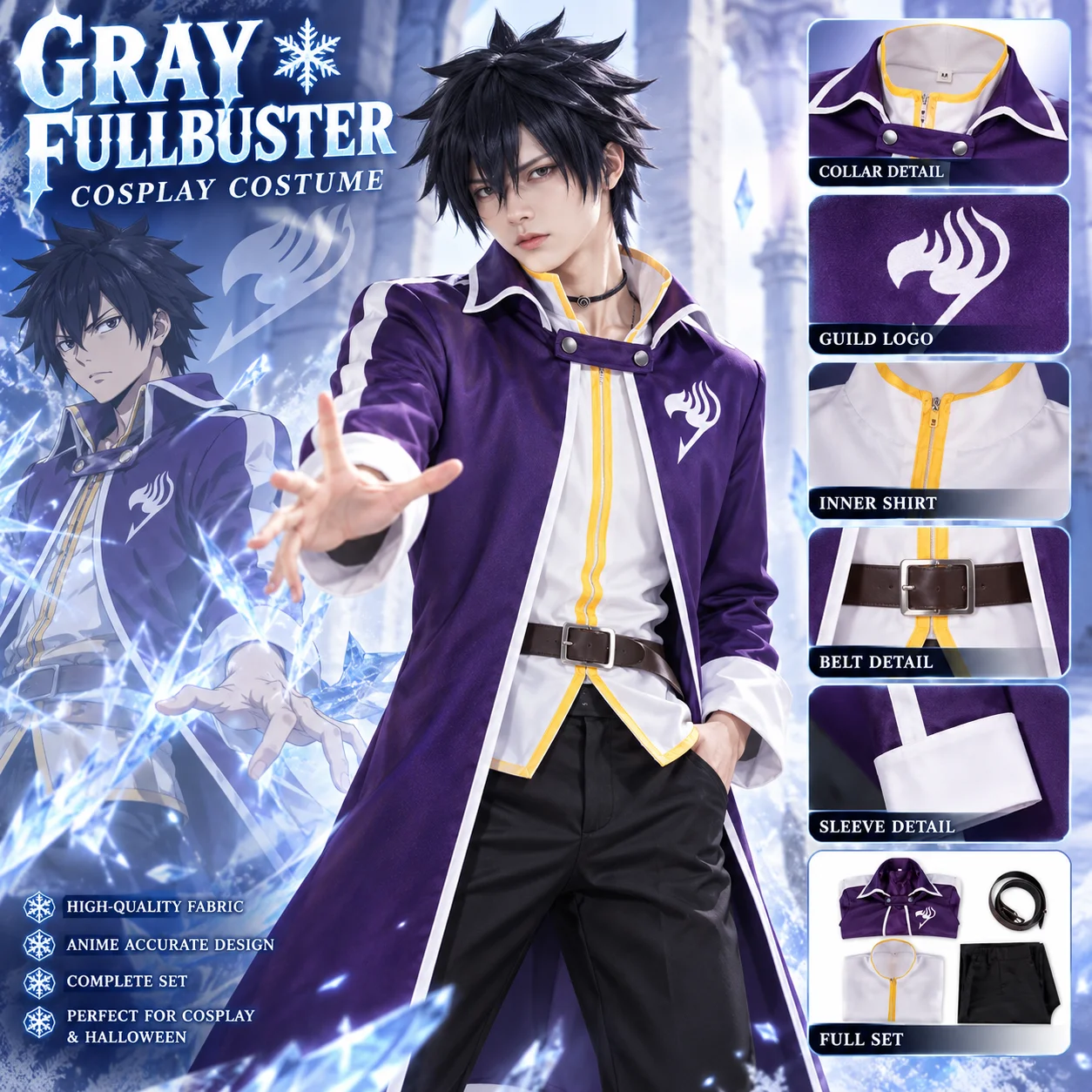 Gray Fullbuster Cosplay Costume Anime Fairy Tail Gray Fullbuster Outfit Full Set Men Halloween Costume Party Stage Convention