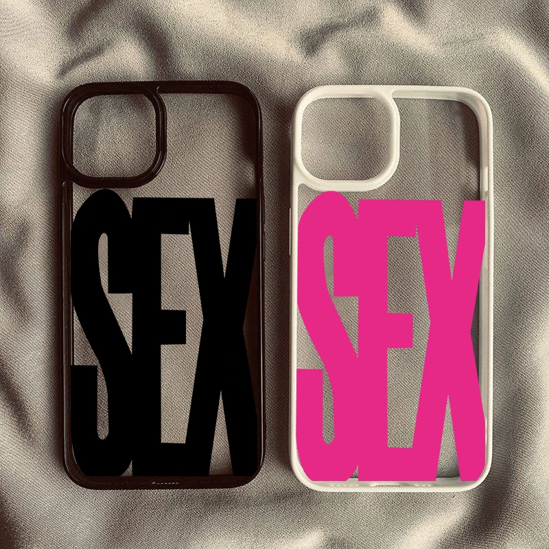 Simple Wine Red Black Letters Sex Pattern Phone Case For iPhone 17 Air 16 15 13 14 12Mini 18 Pro Max 11 XR 7 8Plus Clear Cover