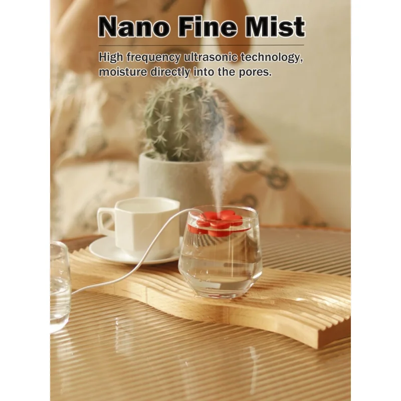 Umidificatore USB per piccoli fiori, simpatico creatore di atomizzazione, nebulizzatore ad ultrasuoni, umidificatore d'aria impermeabile portatile personale per letto