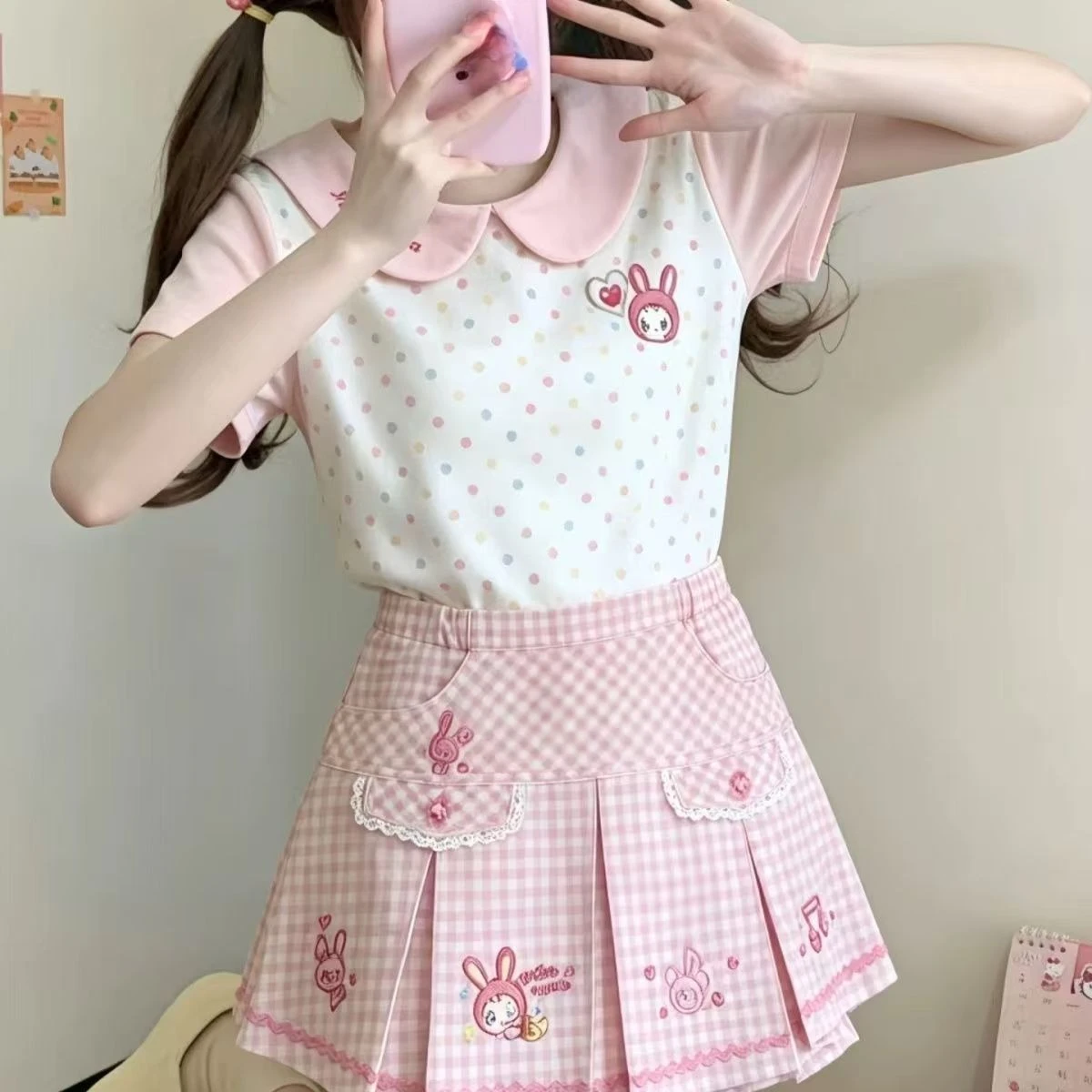 New Japanese 2 Piece Sets Kawaii Lolita Style Women Sweet Bow Cat Print T shirt Cute Cake Mini Skirt Y2k Harajuku Streetwear