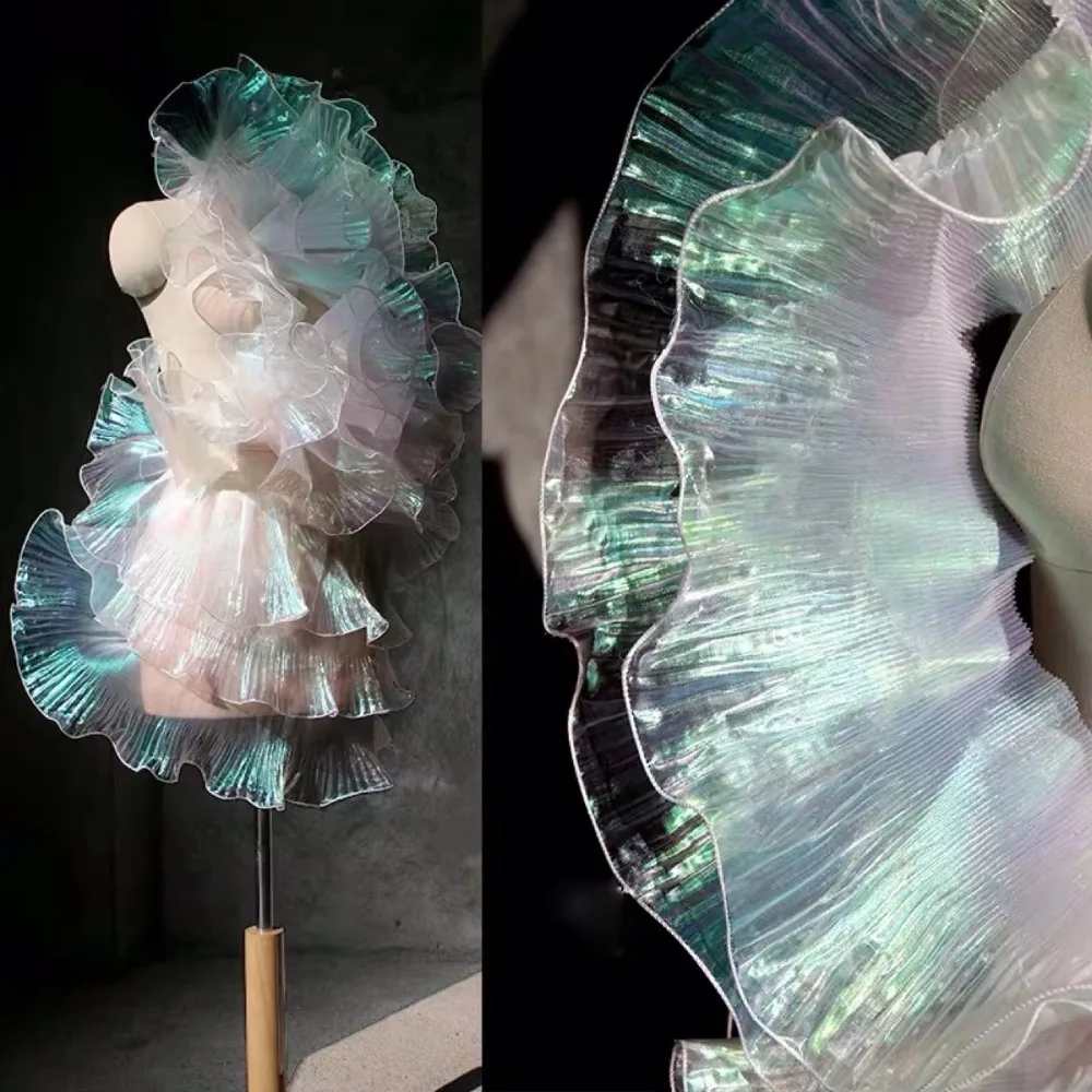 

Модная кружевная ткань с градиентом, 1 ярд, ширина 15 см, прозрачная плиссированная кружевная лента, органза для рукоделия, аксессуары для платьев