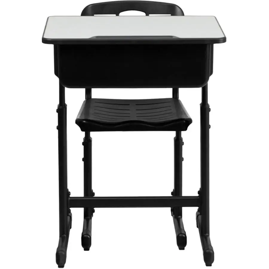 Conjunto de mesa e cadeira ajustável para estudantes para salas de aula ou aprendizagem remota, mesa escolar ajustável com cadeira e caixa de livros, cinza bl