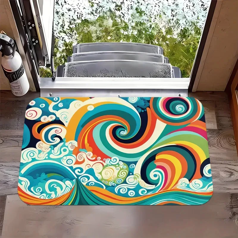 

SJH33Кветной волнистый дизайн Добро пожаловать Коврик для двери — можно стирать в машине, фланель — для гостиной, спальни, кухни, комнатыIj6$