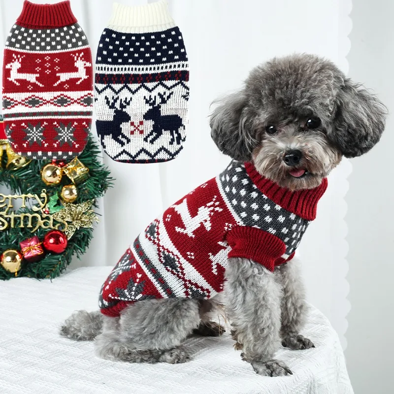 

Cloududa Christmas Dog Clothes Pet Sweater For Small Medium Dog Winter Knitting Puppy Cat Sweater New Year Costume