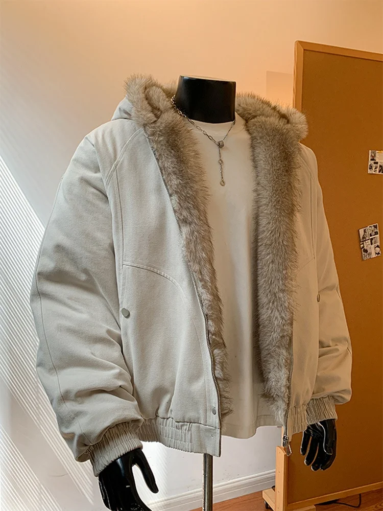 Cleanfit masculino ort Thiened algodão Jaet inverno quente casaco com capuz com gola de pele montanha águia padrão casual juventude faion